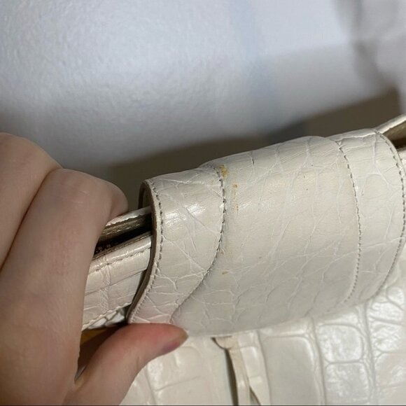 Brahmin Vintage Croc Embossed White Leather Shoulder Bag - Picture 7 of 7